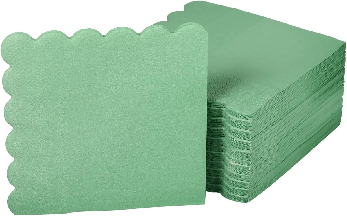 100 Stuks Saliegroene Cocktail Servetten met Geschulpte Rand voor Feest en Diner