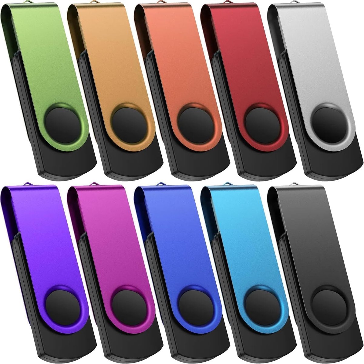Multipack USB 2.0 Geheugensticks 2GB Multicolor met Sleutelring - 10 Stuks