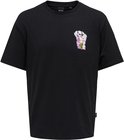 Zwarte T-shirt met een Maneki Neko kat-print op de borst.