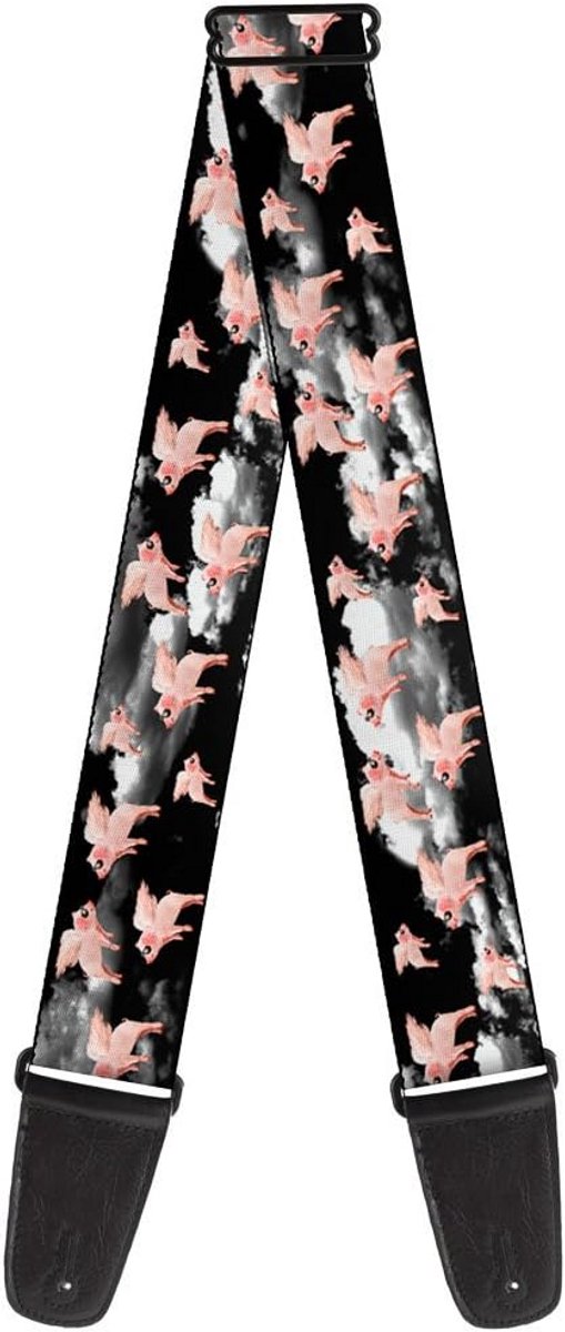 Verstelbare Gitaarband met Vliegende Varkens Design - Zwart, Wit, Roze - 86 tot 152 cm