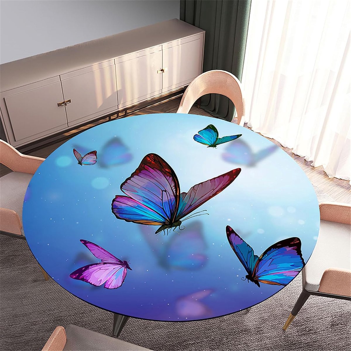 Ronde Tafelkleed met Elastische Rand - Afwasbaar & Wasbaar voor Keuken en Diner (Blauw)