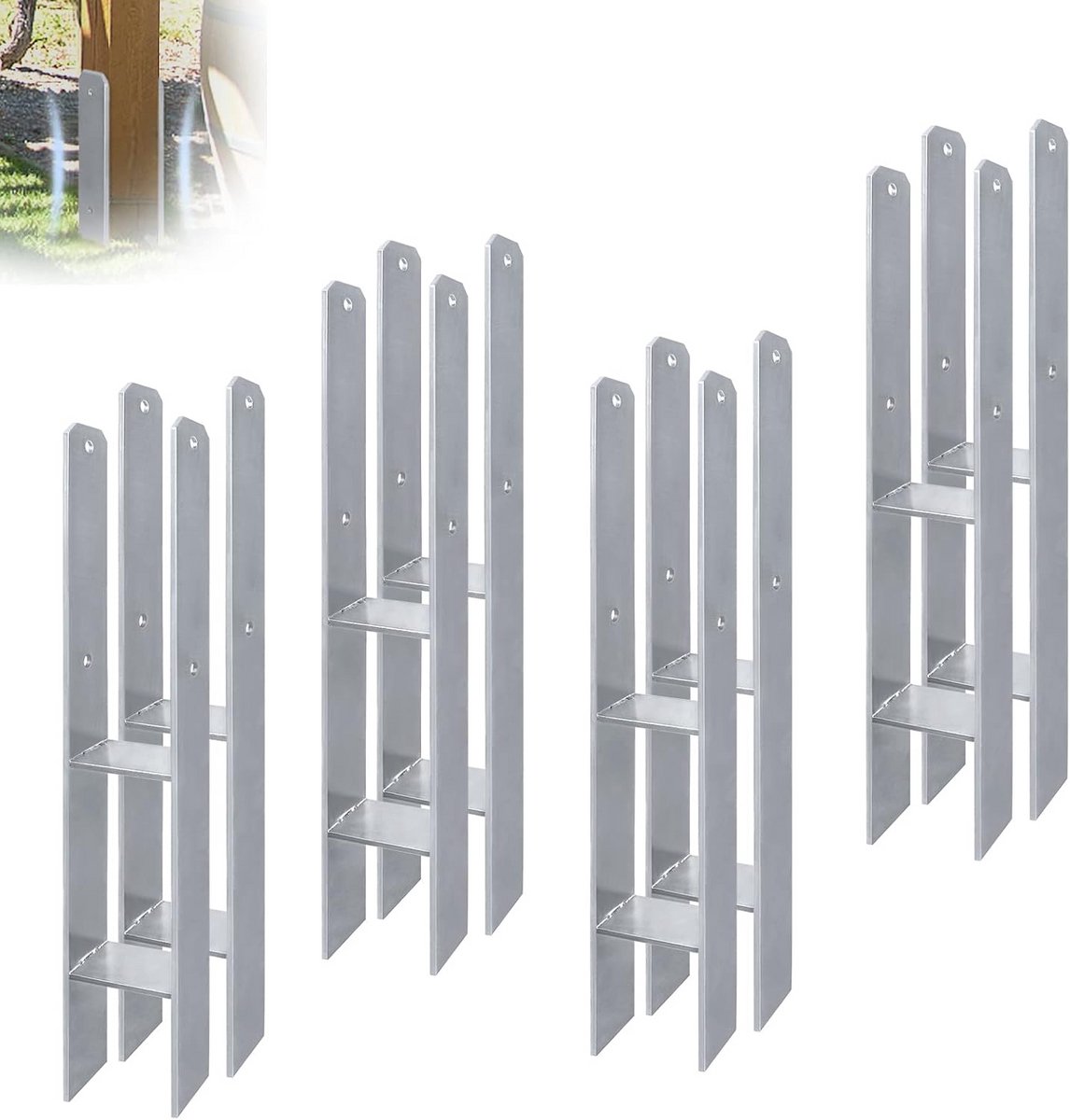 6x H Palen Fundament - Paalhouders voor Hout & Hekpalen - 60cm Hoog - Thermisch Verzinkt