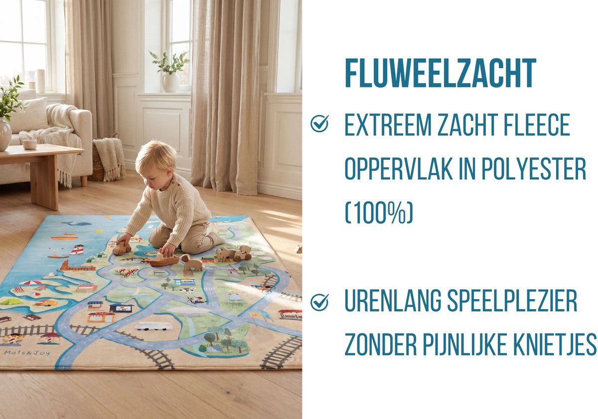 Mats & Joy® Nederland Auto Speelmat 130x180cm - Fluweelzacht - Anti-slip - Wasbaar - Educatief Groot Auto Speeltapijt Kinderen - Speelkleed Baby - Autokleed thumbnail 4
