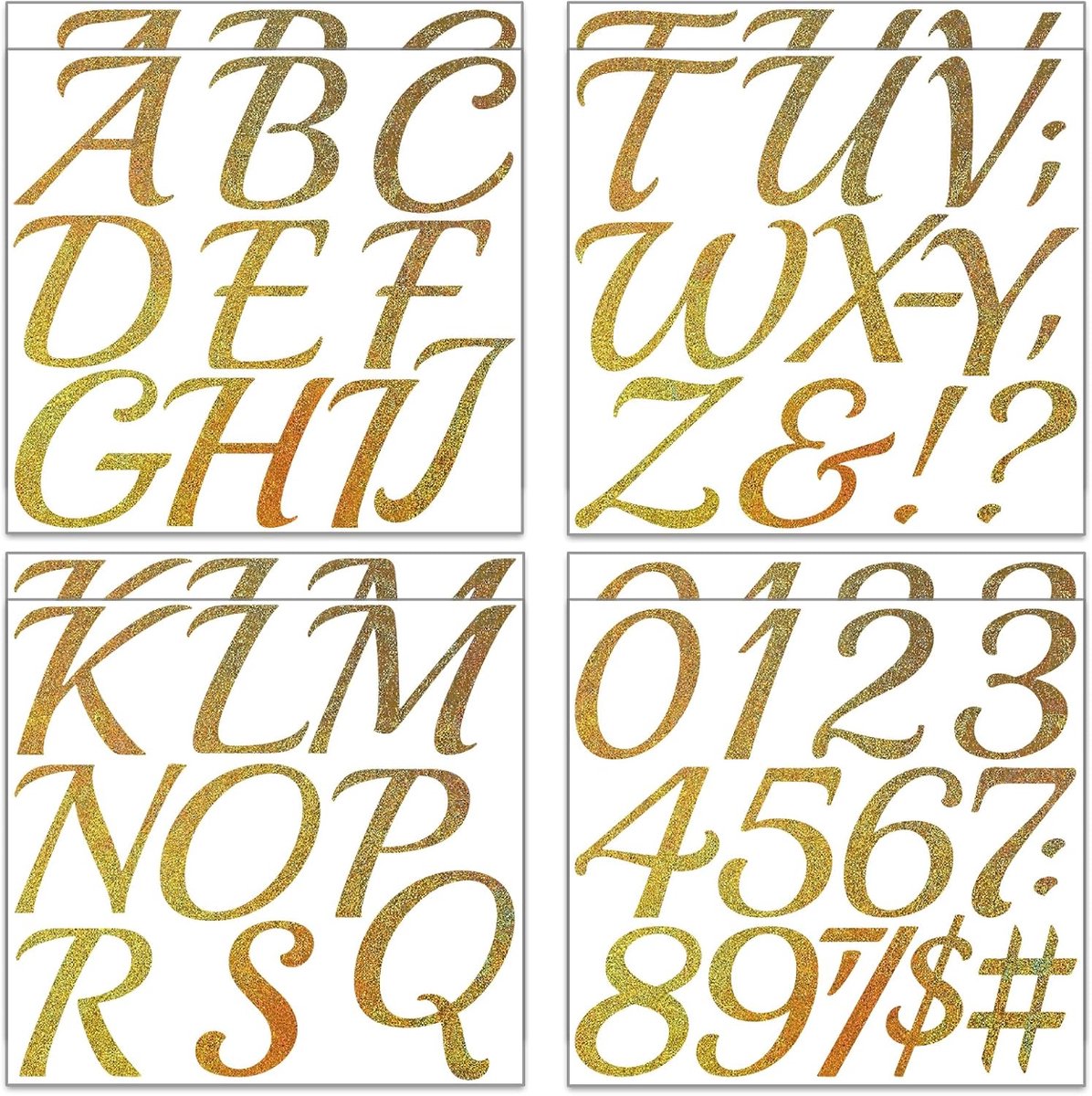 Glitter Letterstickers - Gouden Alfabet Stickers - Decoratie Projecten - Waterdicht Vinyl Materiaal - 75 cm Hoog - Goud Zilver