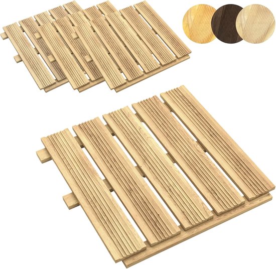 Houten Terrastegels 1m² Larch Hardhout - 4 Stuks 50x50 cm - Onbehandeld Voor Balkon en Sauna