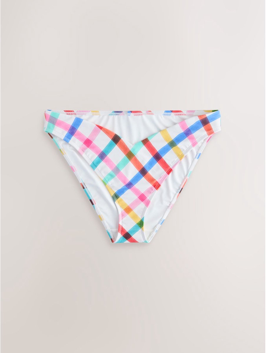 Next Dames - Hoog uitgesneden bikinibroekje met V-uitsnijding aan de voorkant - Wit Multi/White Bright Check
