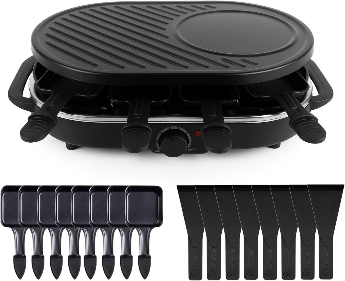 Raclette set voor 8 personen met grillplaat en natuursteen
