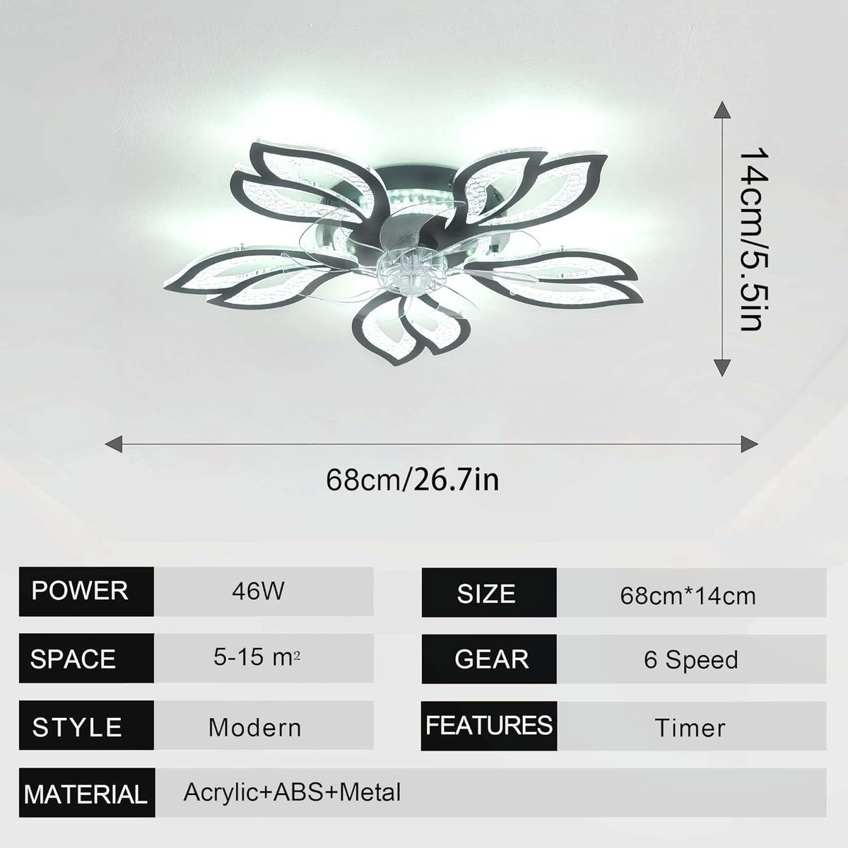 Moderne Plafondventilator met Dimbare LED-Verlichting en Afstandsbediening