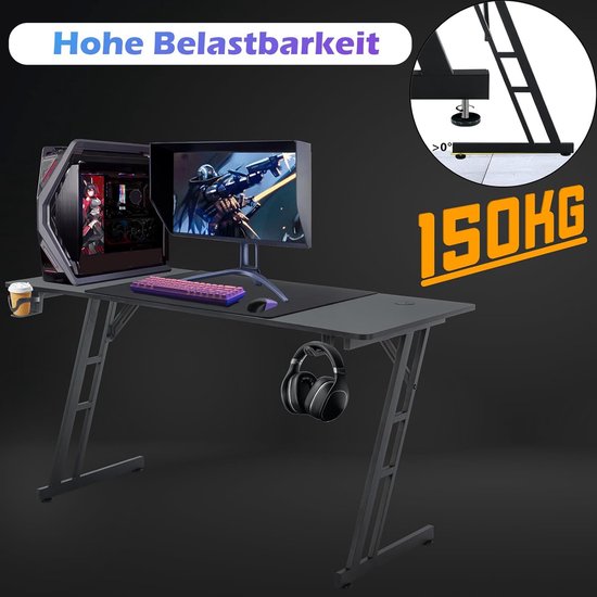 Gaming Bureau 120x60 cm met Koolstofvezel Coating - Ergonomische Computertafel Zwart — afbeelding 3