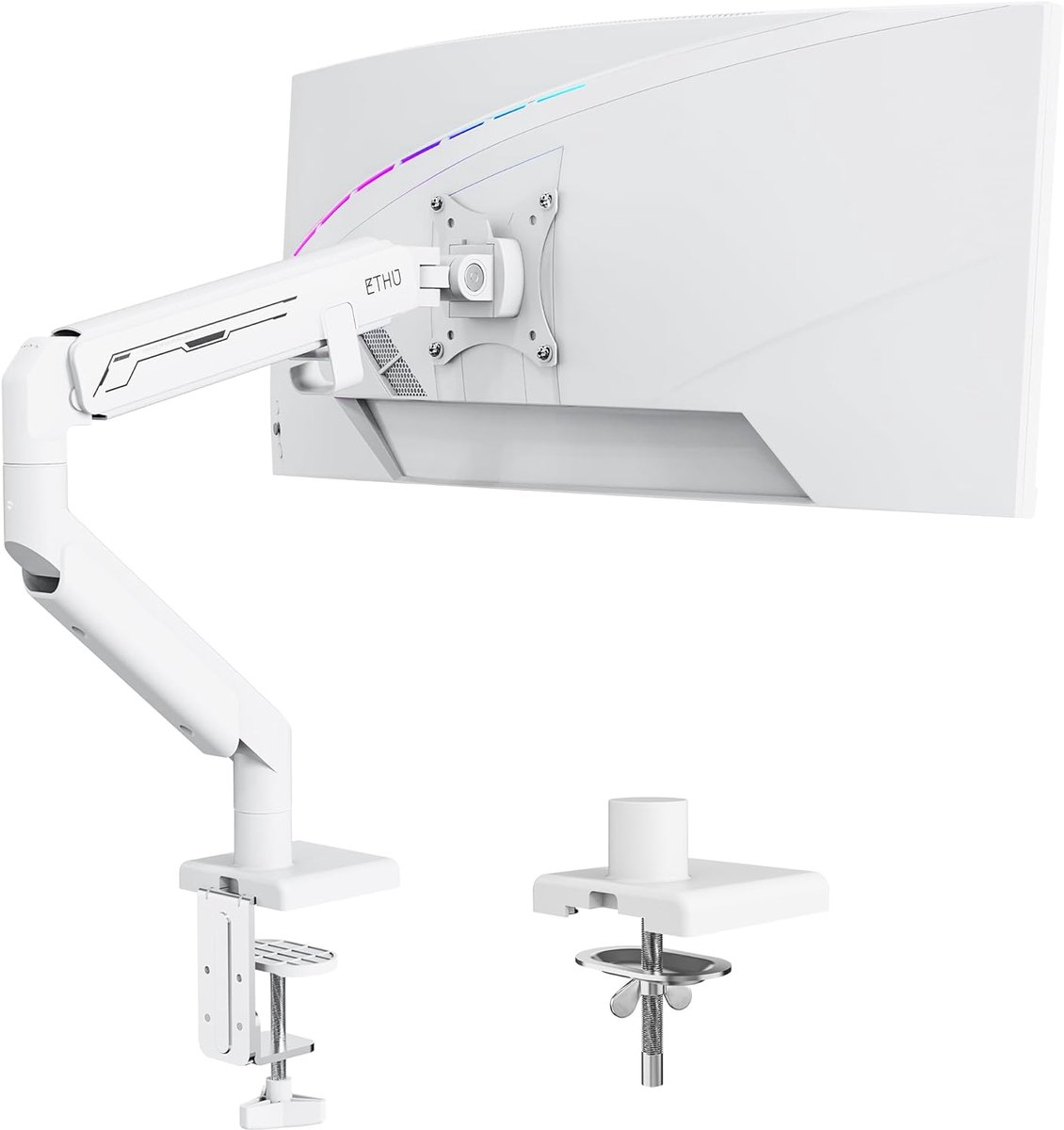 Zware Enkele Monitorarm met Gasveer - Volledig Verstelbaar VESA Bureausteun voor 17-40 Inch Schermen - Ergonomische Standaard Wit