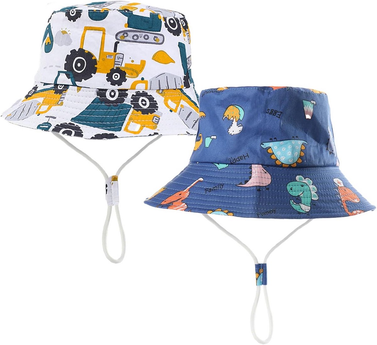 2-Delige Baby/Kind Zonnehoed met Kinband - Katoen Zomer Vissershoed voor Jongens en Meisjes 52 CM