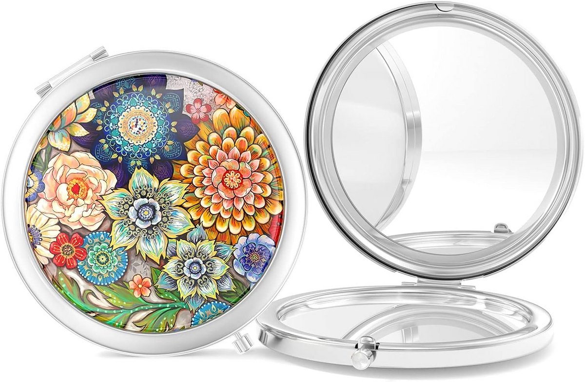 Compacte Handspiegel met 2x Vergroting - Opvouwbare Make-up Spiegel voor Reizen