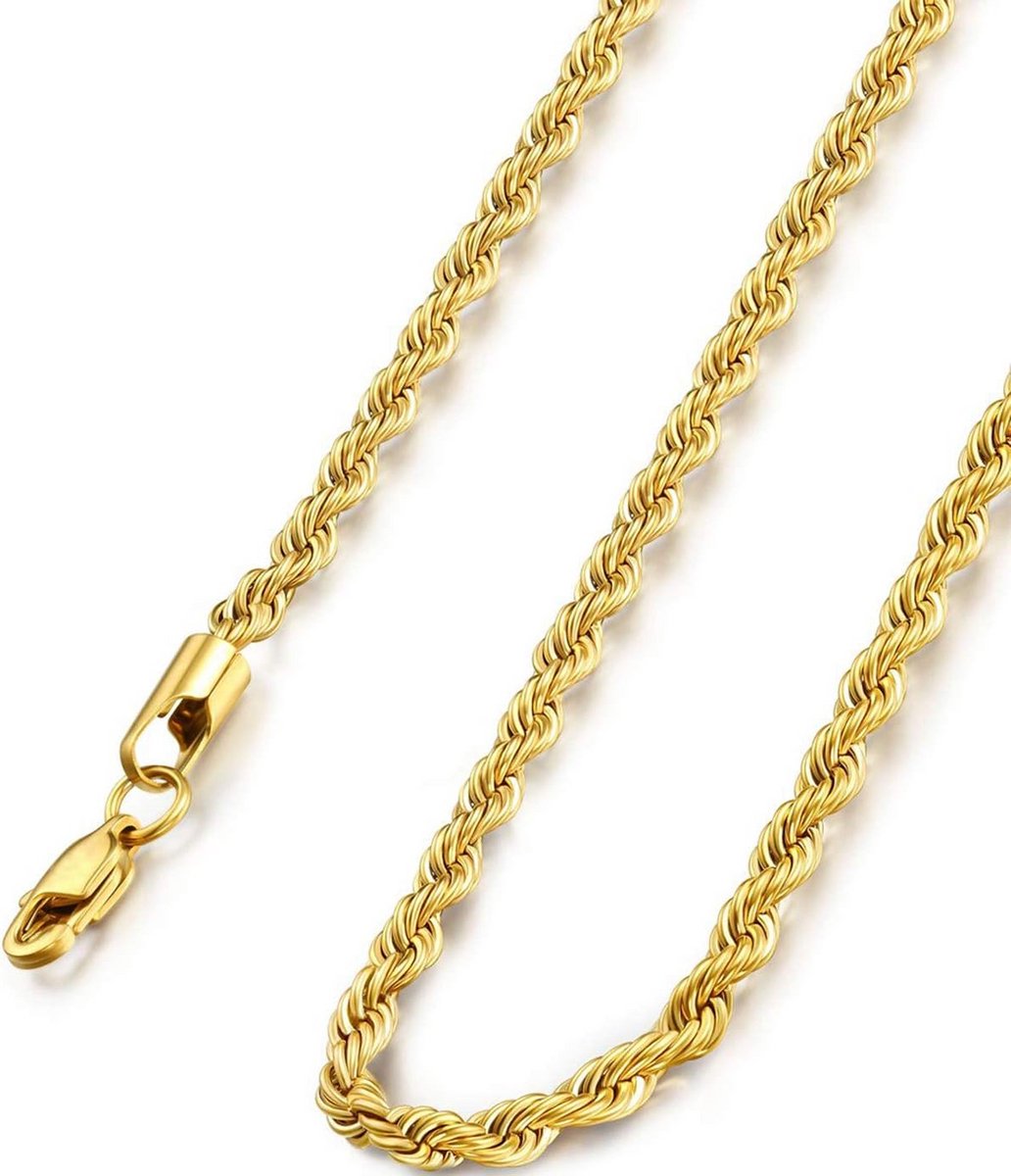 Dames en Heren Roestvrijstalen Touwketting 18k Goud Verguld 2.5-8MM