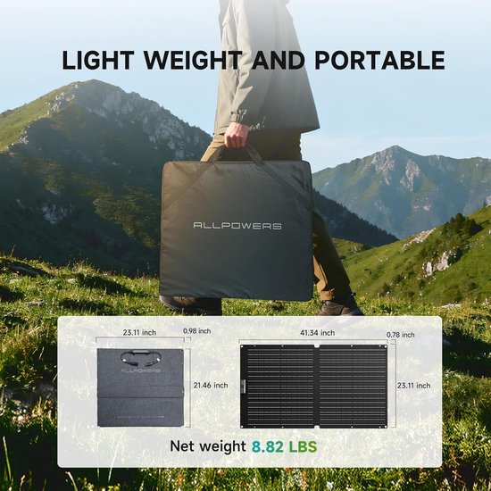 ALLPOWERS SE100 100 W Zonnepaneel, IP68 Opvouwbaar Zonnepaneel, 25% Rendement Monokristallijne Zonnepanelen voor S & R Serie Draagbare Energiecentrale, Fotovoltaïsch Module Zonnesysteem voor Balkon van Allpowers® — afbeelding 5