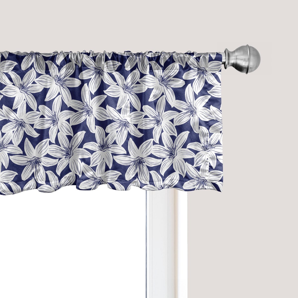 ABAKUHAUS Marine raamvalletje, gordijnvalletje voor keuken en slaapkamer met tunnelzoom, 137 cm x 30 cm, wit donkerblauw