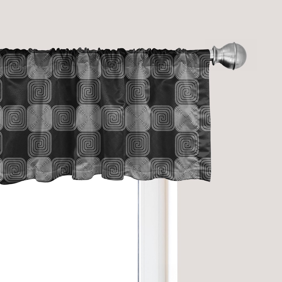 ABAKUHAUS Abstracte geometrische raamvalance, gordijnvalance voor keuken en slaapkamer met tunnelzoom, 137 cm x 30 cm, antracietgrijs en wit