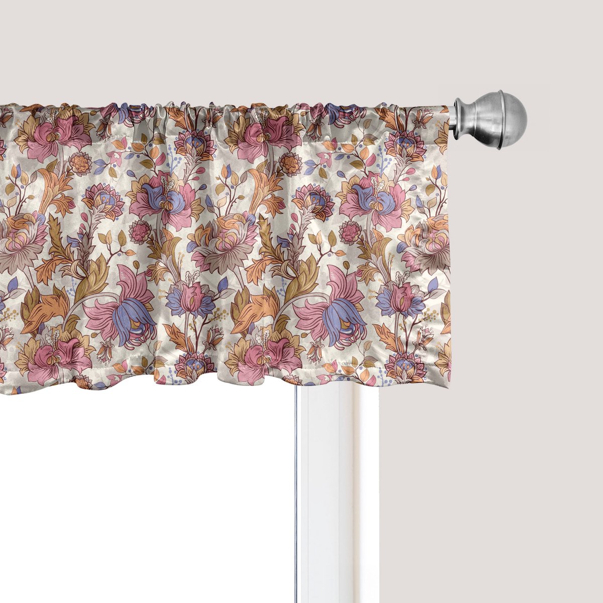 ABAKUHAUS Jacobean raamvalletje, gordijnvalletje voor keuken en slaapkamer met tunnelzoom, 137 cm x 45 cm, gebroken wit en veelkleurig