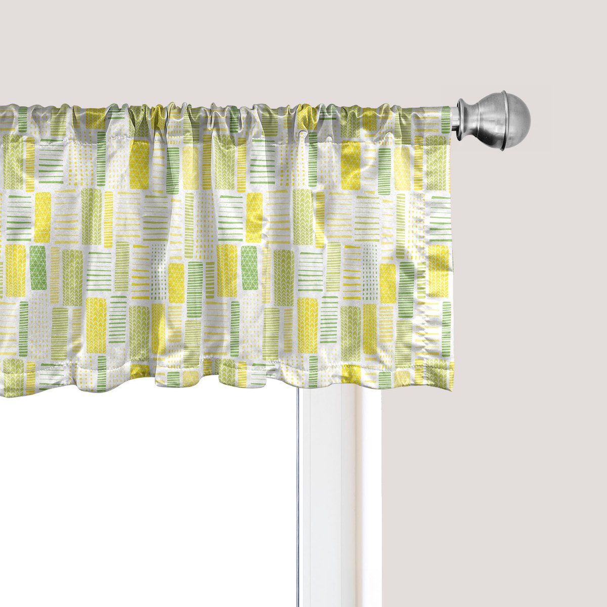 ABAKUHAUS Abstracte raamvalance, gordijnvalance voor keuken en slaapkamer met tunnelzoom, 137 cm x 30 cm, wit geel en limoengroen