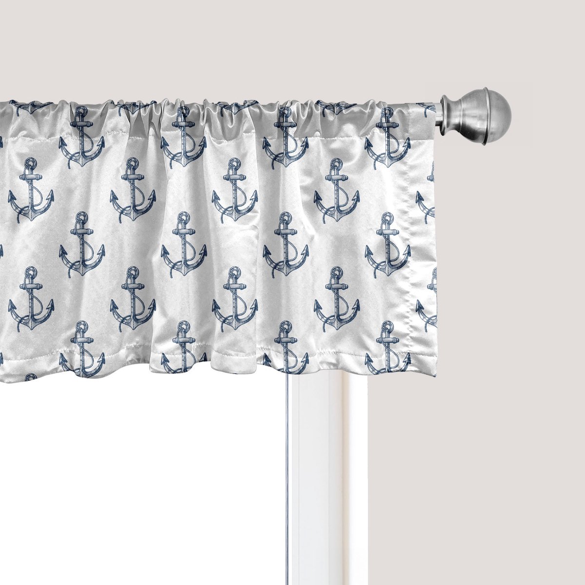 ABAKUHAUS Anker Raamvalletje, Gordijnvalletje voor Keuken en Slaapkamer Decoratie met Tunnelzoom, 137 cm x 45 cm, Donkerblauw Wit