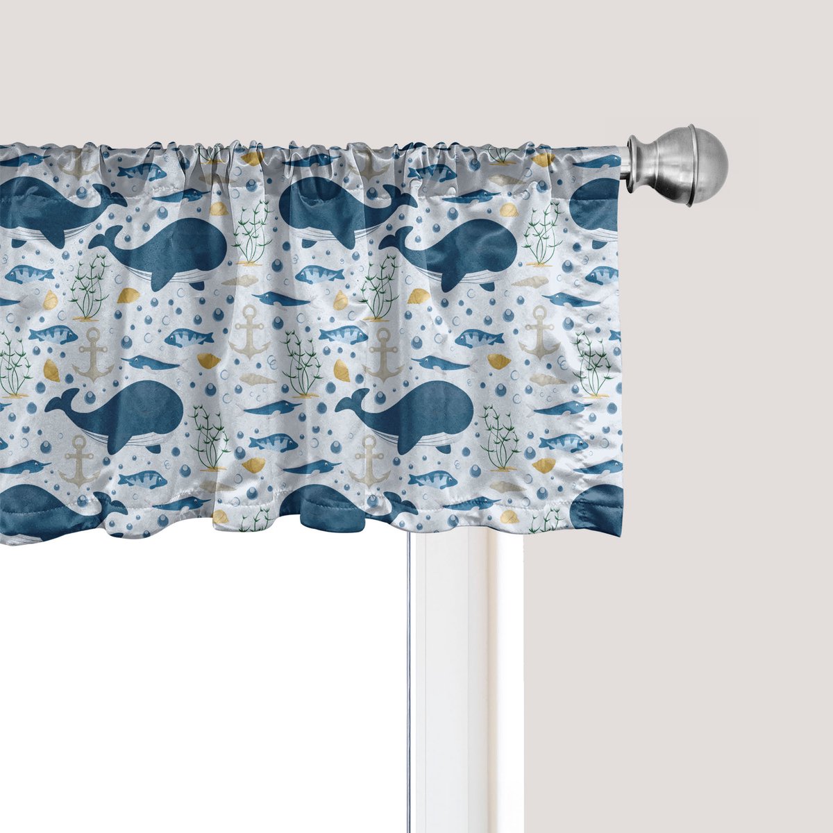 ABAKUHAUS Walvis raamvalletje, gordijnvalletje voor keuken en slaapkamer met tunnelzoom, 137 cm x 45 cm, babyblauw meerkleurig