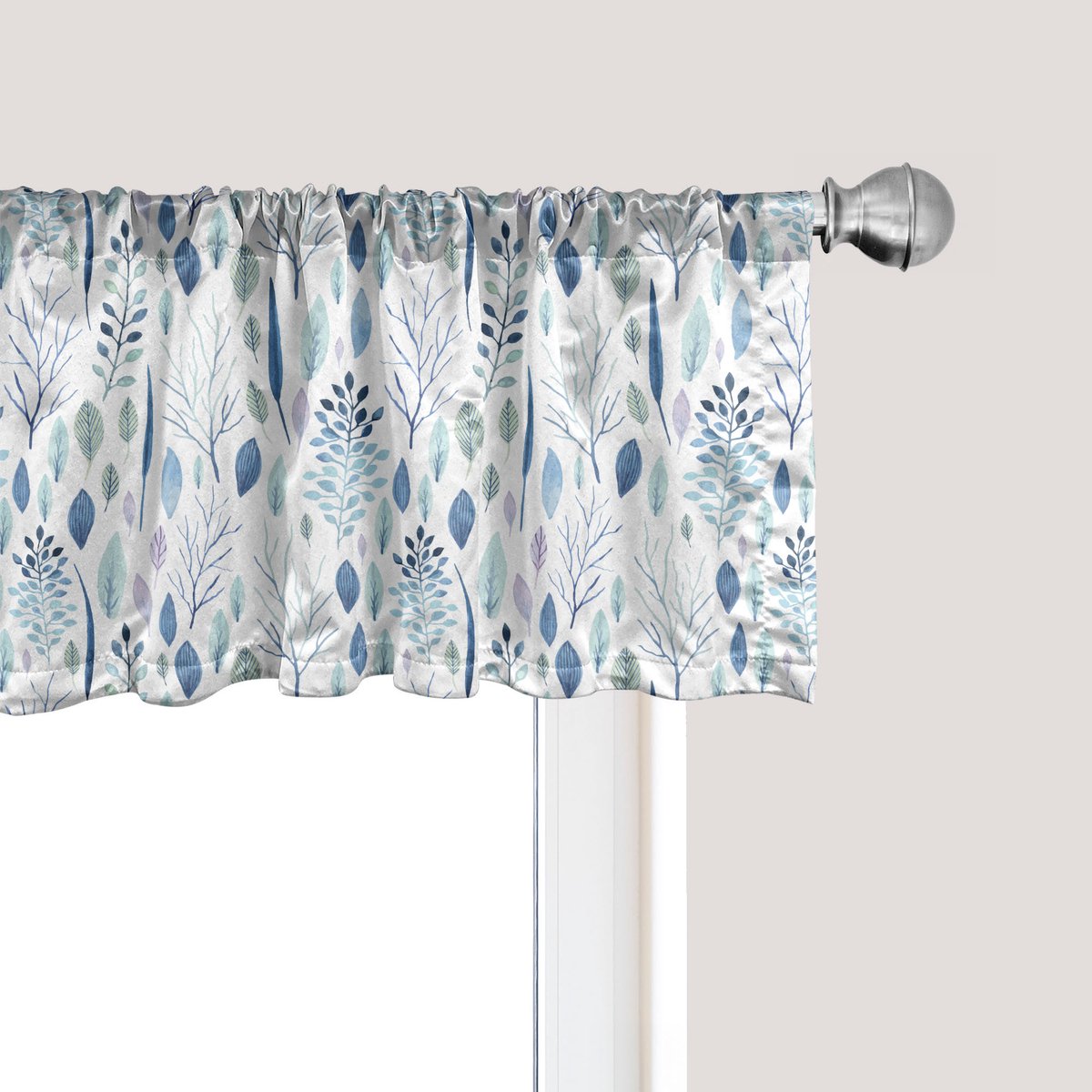 ABAKUHAUS Bladmotief Raamvalletje, Gordijnvalletje voor Keuken en Slaapkamer met Tunnelzoom, 137 cm x 30 cm, Wit Meerkleurig