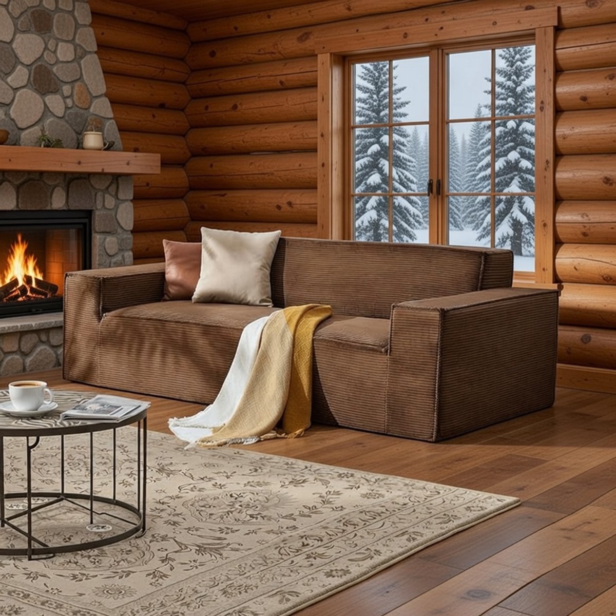 CloudLuxe Ribfluweel 4-Zits Designbank 211 cm – Extra Diepe Zitting & Brede Armleuningen Merk: Casa Serena