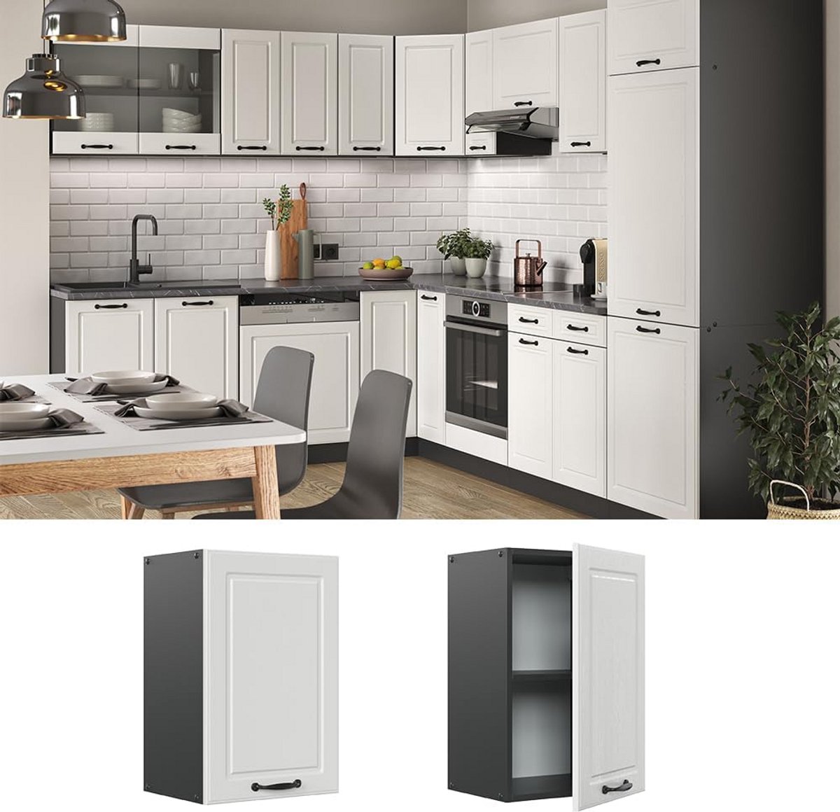 Keuken Hang Kast 40 cm Landelijke Stijl Wit Antraciet Modulair