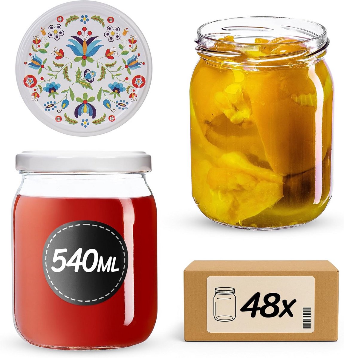Set van 48 Glazen Bewaarpotten 540 ml met Draaidoppen voor Inmaken