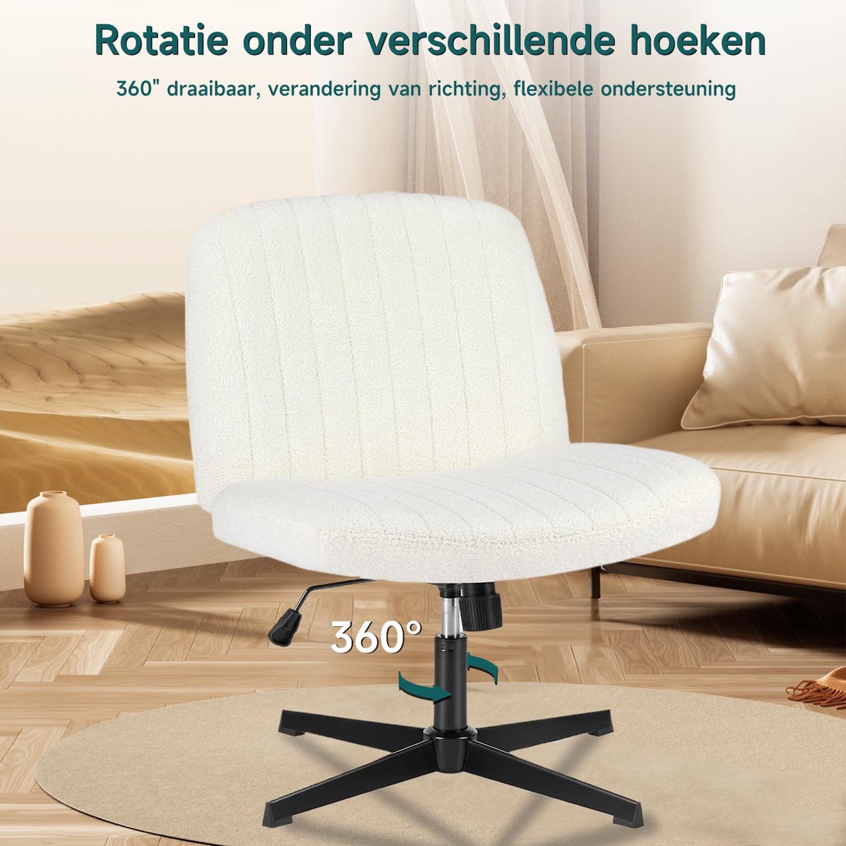 Hengjian Draaistoel Beige Hoogte Verstelbaar 360° Draaibaar - afbeelding 2