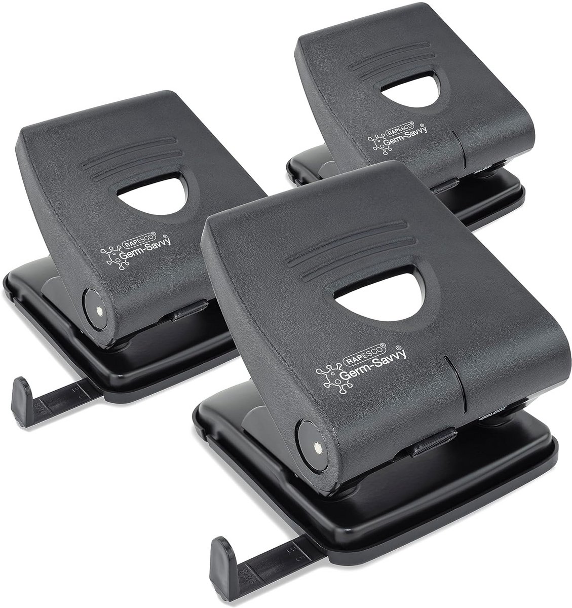 2-Gaats Perforator Zwart – Set van 3 – 30 Vel Capaciteit met Antibacteriële Coating