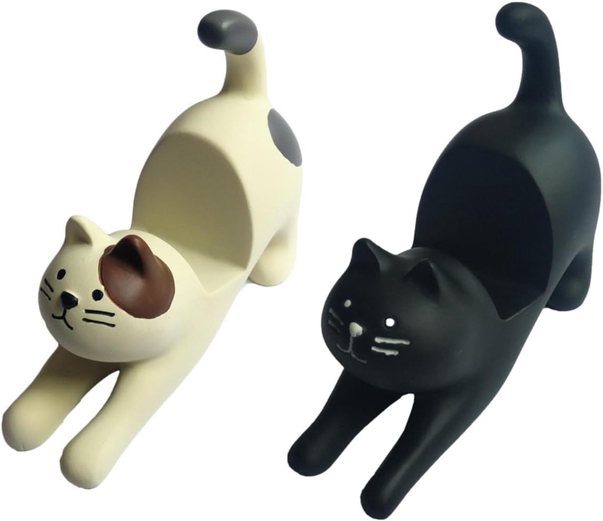 Telefoonhouder met kattenmotief, set van 2, zwart en wit