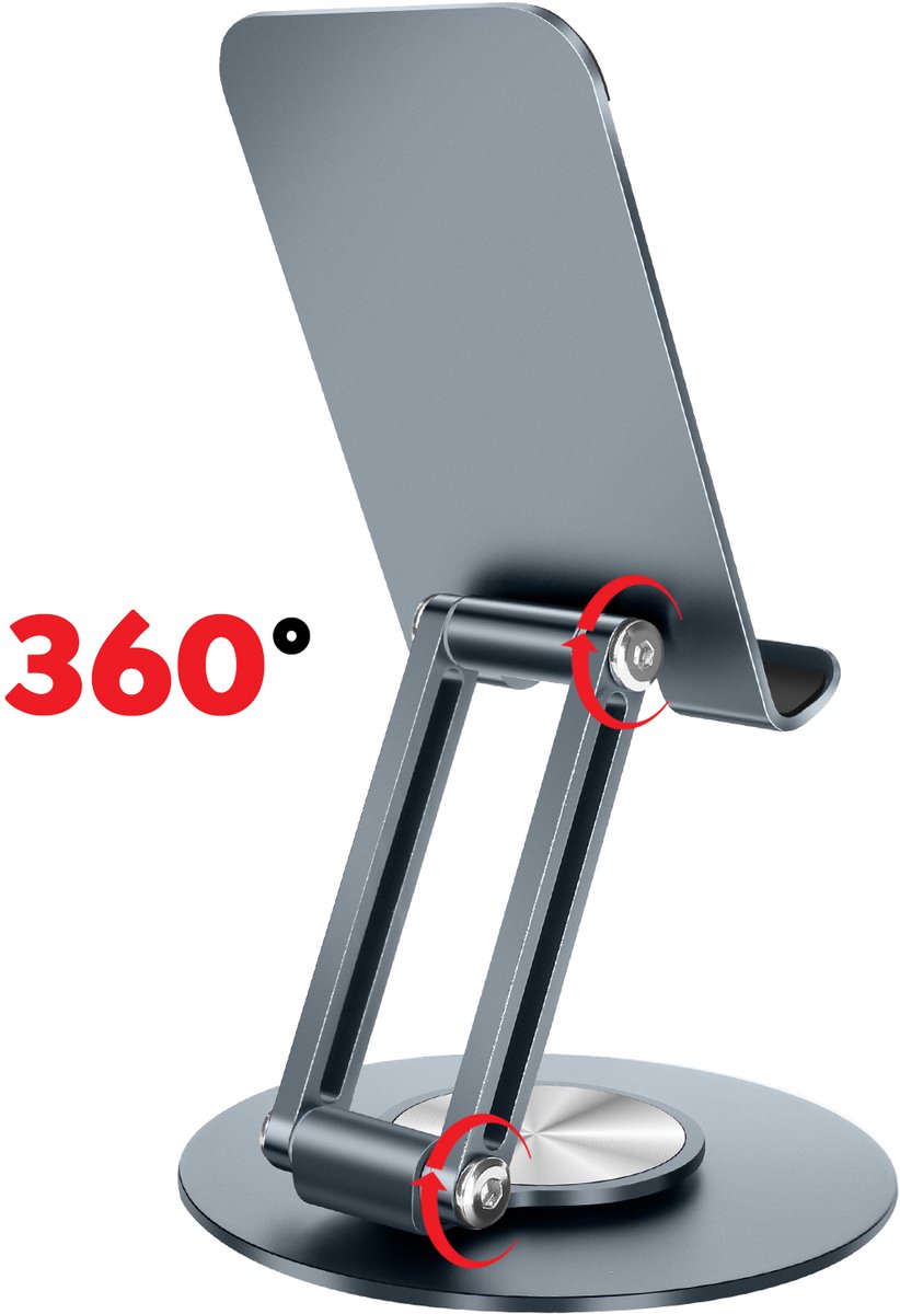 Forcell, Universele opvouwbare bureauhouder Fold Stand 3 van aluminium met draaibare ronde voet, Grijs