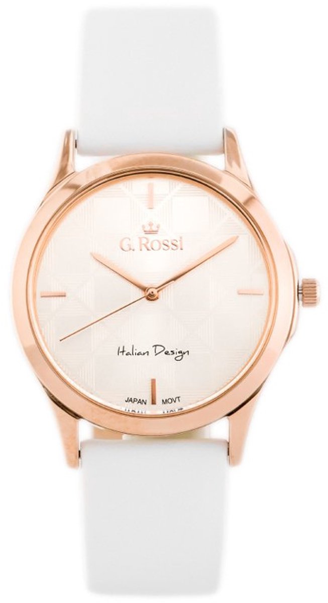 G. Rossi 10513A-3C3 - Dameshorloge - Wit Leren Band - Roze Gouden Kast - Saffierglas
