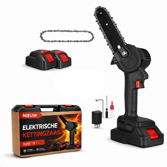 Mini Kettingzaag – Snoeizaag & Takkenzaag – Inclusief Opbergkoffer, 1 Accu & 1 Ketting – Automatische Kettingsmering – Brushless Motor