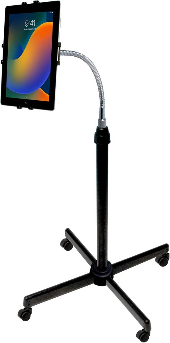 In Hoogte Verstelbare Zwanenhals Tablet Standaard met Wieltjes
