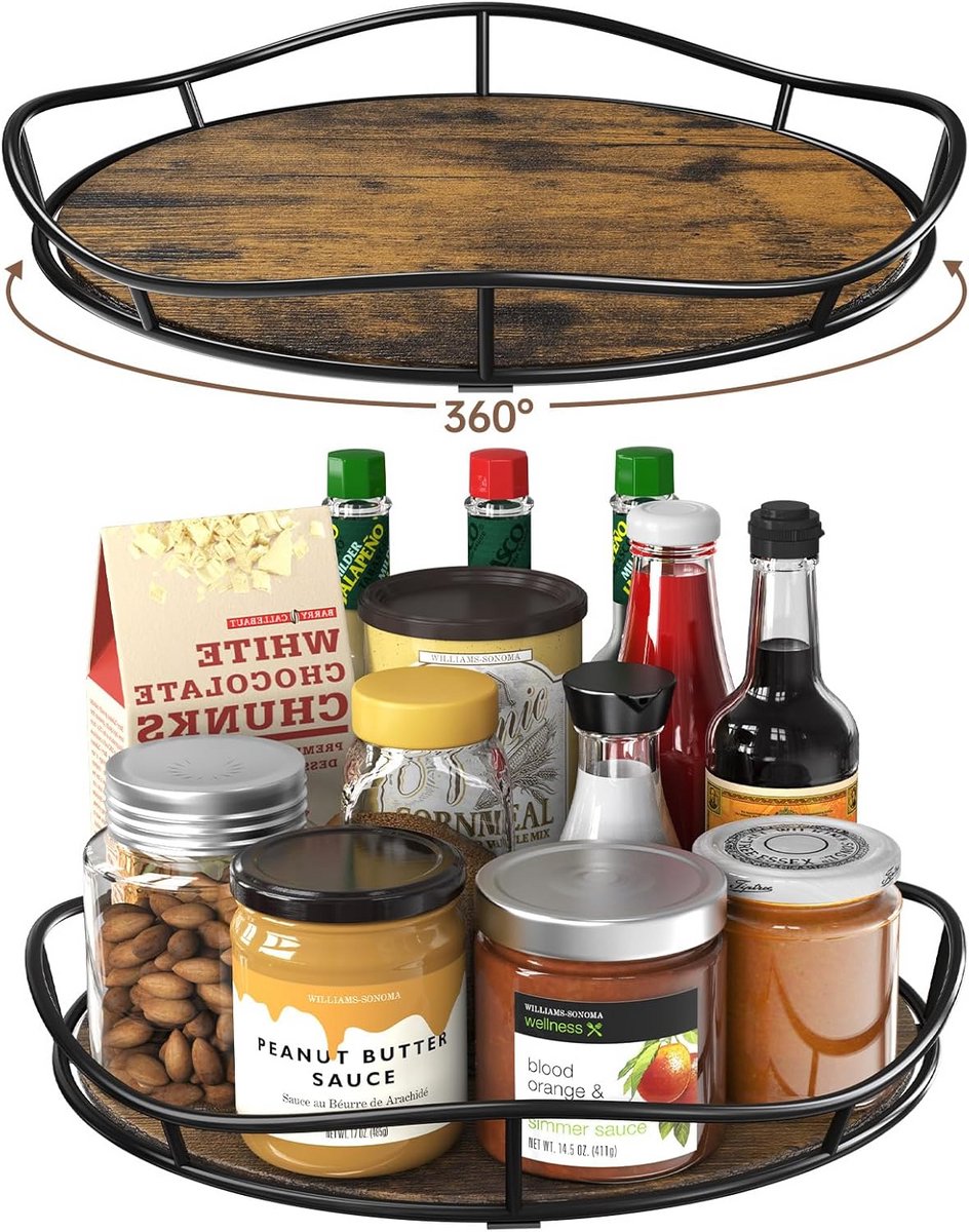 Draaibare Organizer Set (2 Stuks) voor Kast en Keuken - Antislip Houten Draaiplateau