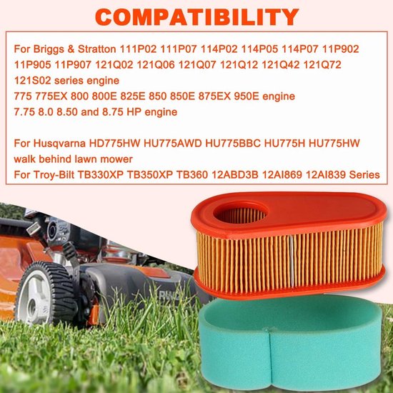 2 stuks Luchtfilter - geschikt voor Briggs & Stratton DOV 700 grasmaaiermotor - Vervangt #790388 792038 - met voorfilter van Merkloos	 — afbeelding 4