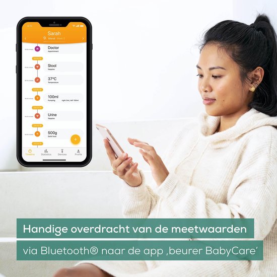 Beurer BY 90 Babyweegschaal - Bluetooth® - Automatische hold functie - Tarra - Groot LCD display - Gebogen weegvlak - Tot 20 kg - Op 5 gram nauwkeurig - Geïntegreerd meetlint - Gratis beurer BabyCare app - Incl. batterijen - 3 Jaar garantie