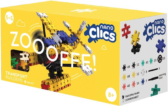 Nano Clics – Transport Builders 250 Piece Set – 5 in 1 Bouwblokken – SPEELGOED Gemaakt Van 100% RECYCLED Plastic – Speelgoed 8, 9, 10, 11, 12 jaar – Constructie Speelgoed