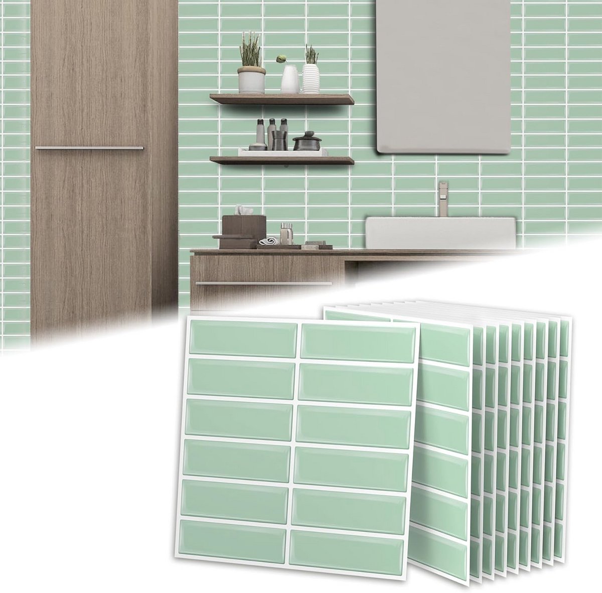 10x Zelfklevende 3D Tegelstickers Groen - 30x30cm PVC Wandtegels Keuken & Badkamer
