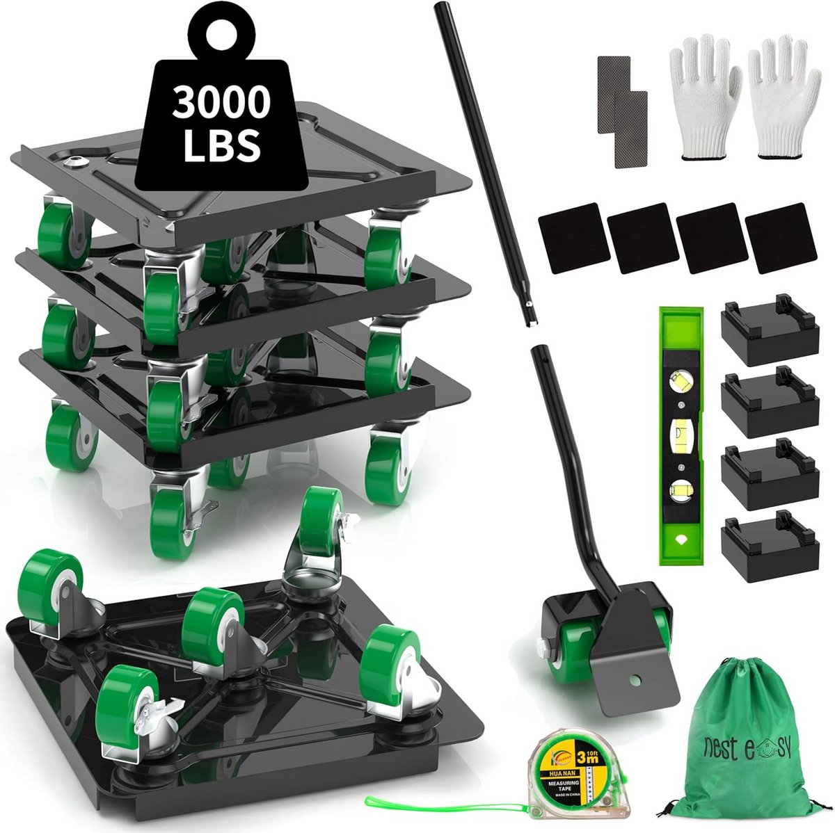 Meubelrollers - Meubelverhuizers - Meubels Verplaatsen - 360 Graden Wielen - 3000 Lbs Draagvermogen - Zwart