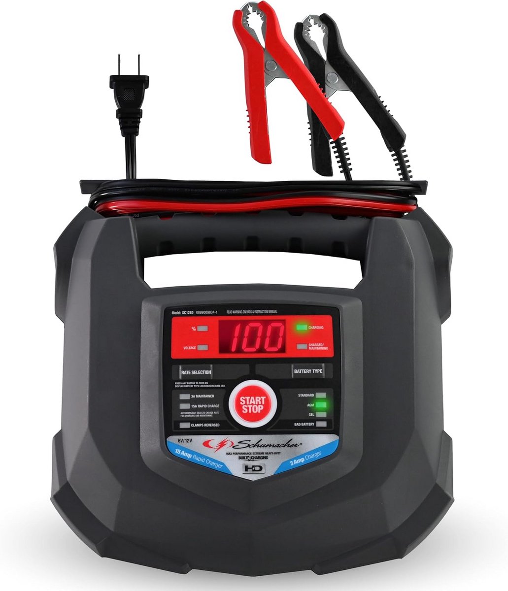 Slimme 15A Acculader en Onderhouder voor Auto, Motor en Maritieme Accu's (6V & 12V)