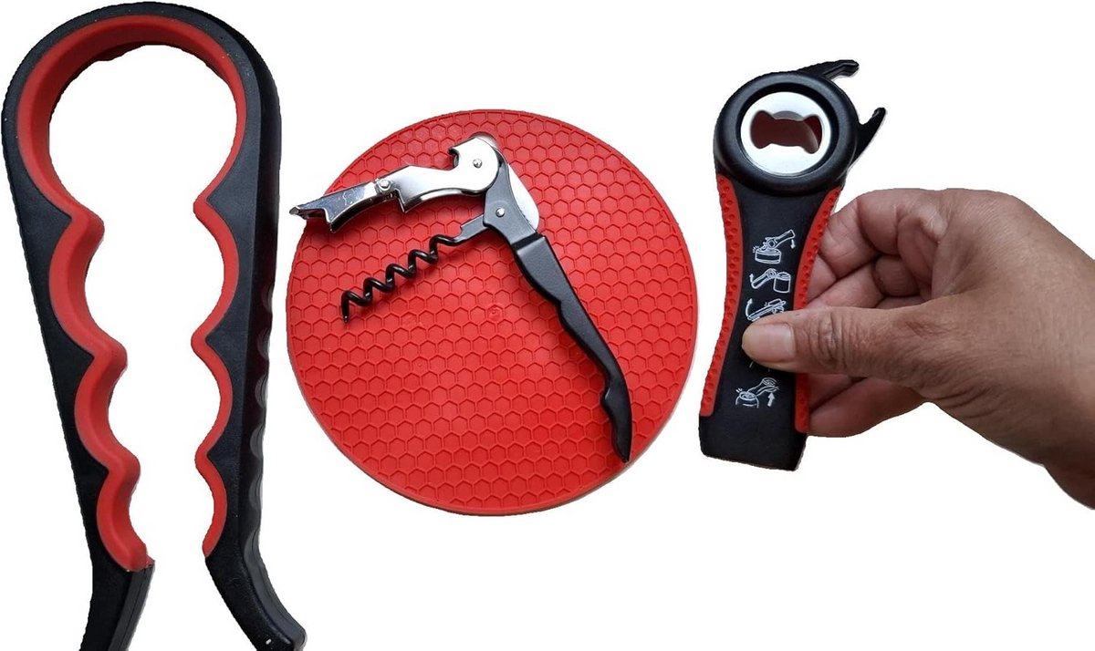Set van 4 Keukenhulpen voor Ouderen Ontgrendelen Flessen en Blikken Ergonomisch