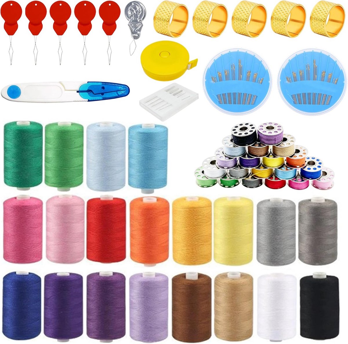 Naaigaren Set 20 Kleuren Inclusief Naalden en Accessoires voor Naaimachine