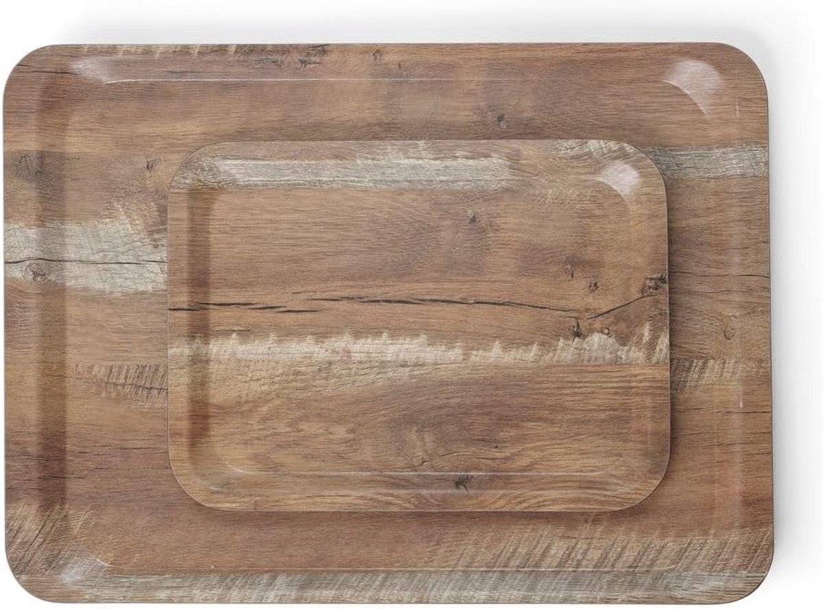 Stapelbaar Dienblad in Donkere Houtlook - Schokbestendig Melamine voor Horeca