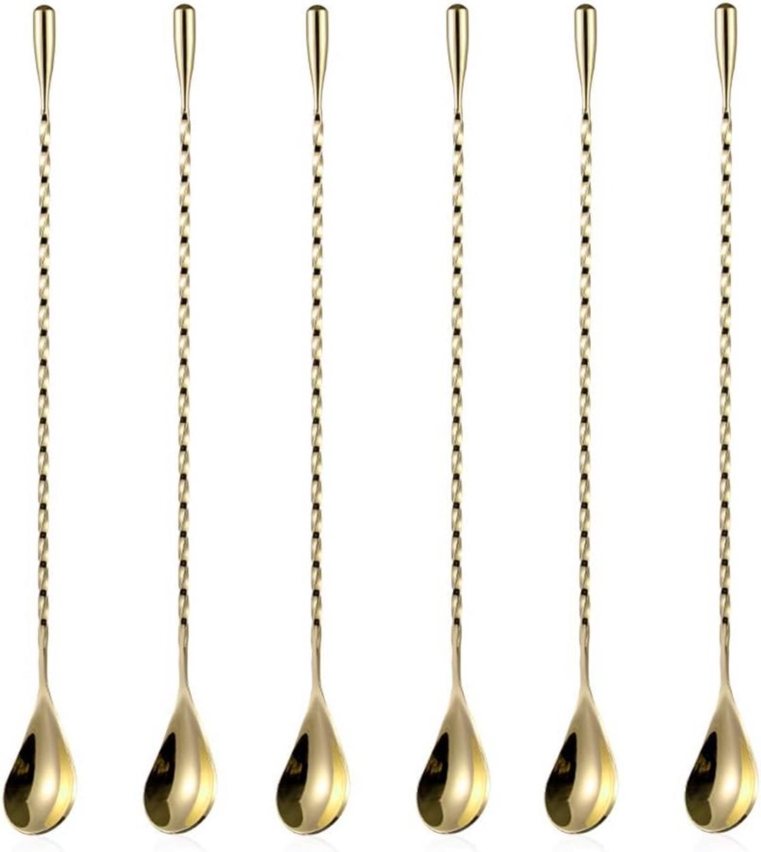 Set van 6 Lange Cocktaillepels met Spiraalpatroon RVS Goudkleurig