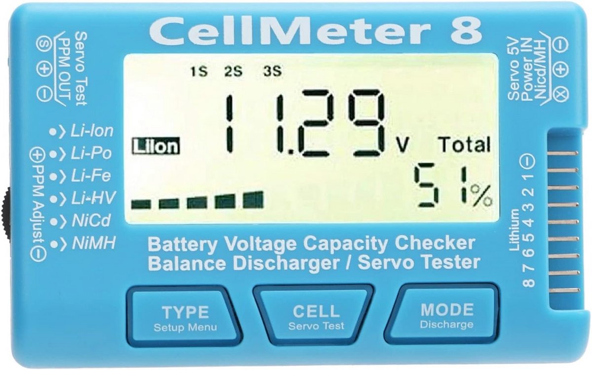 Digitale Batterijtester voor LiPo, Li-ion, NiMH en NiCd Cellen