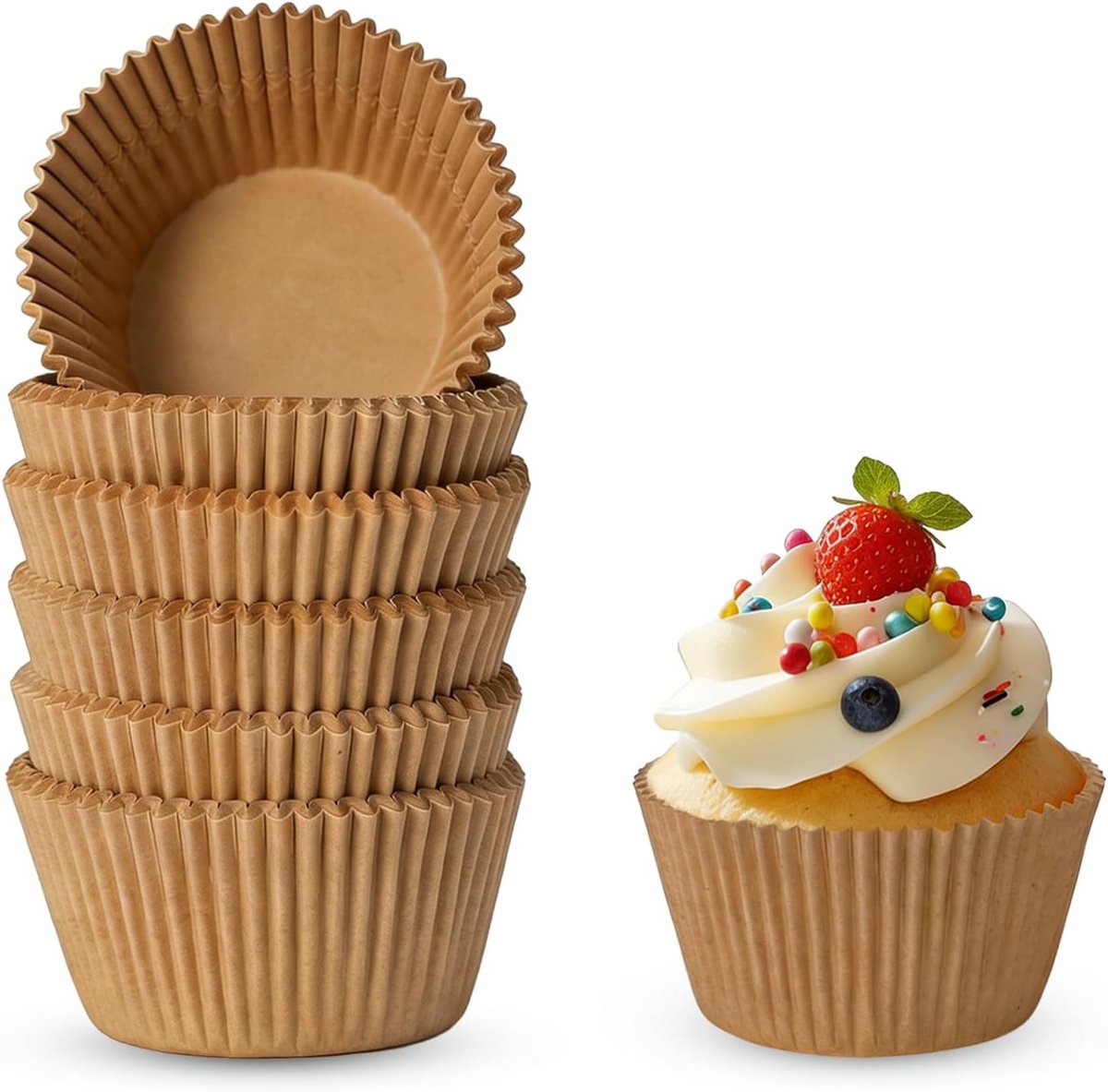 100 stuks Muffinbakvormpjes van Papier - Bruin - Voor Cupcakes en Desserts