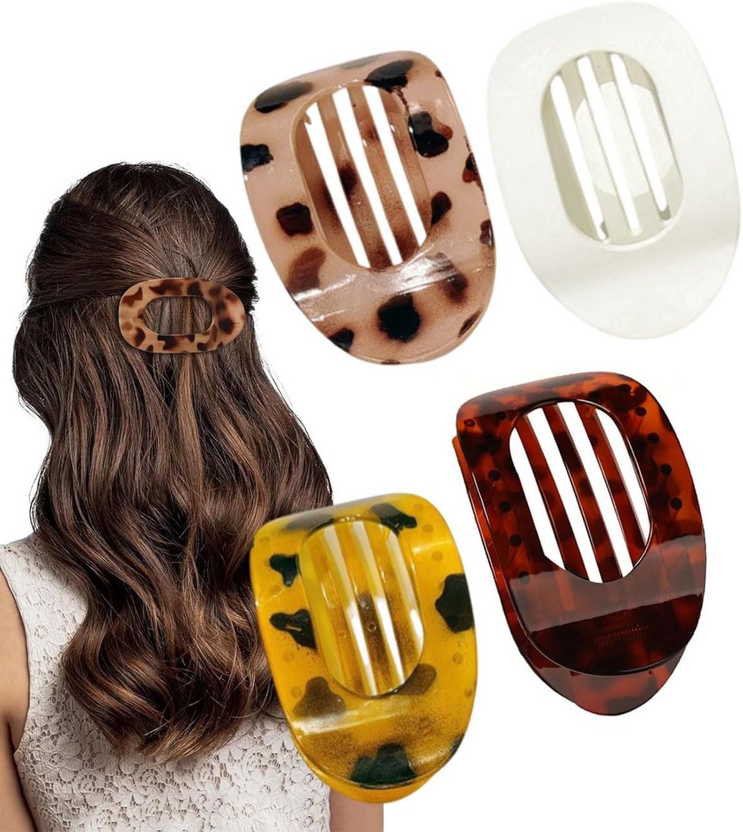 Set van 4 Platte Stevige Haarspelden met Antislip Grip voor Dames