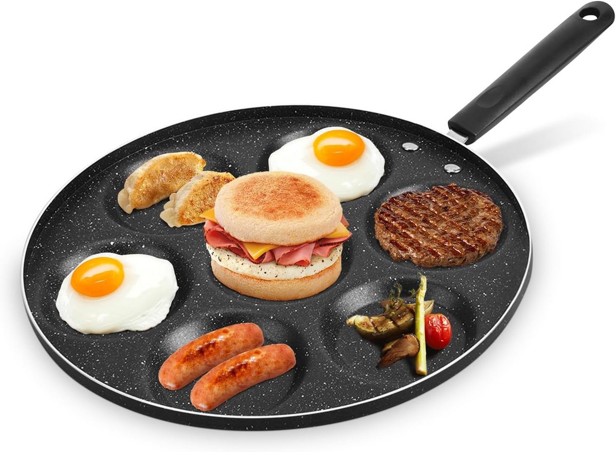 Pan met 7 gaten voor pannenkoeken en eieren met anti-aanbaklaag